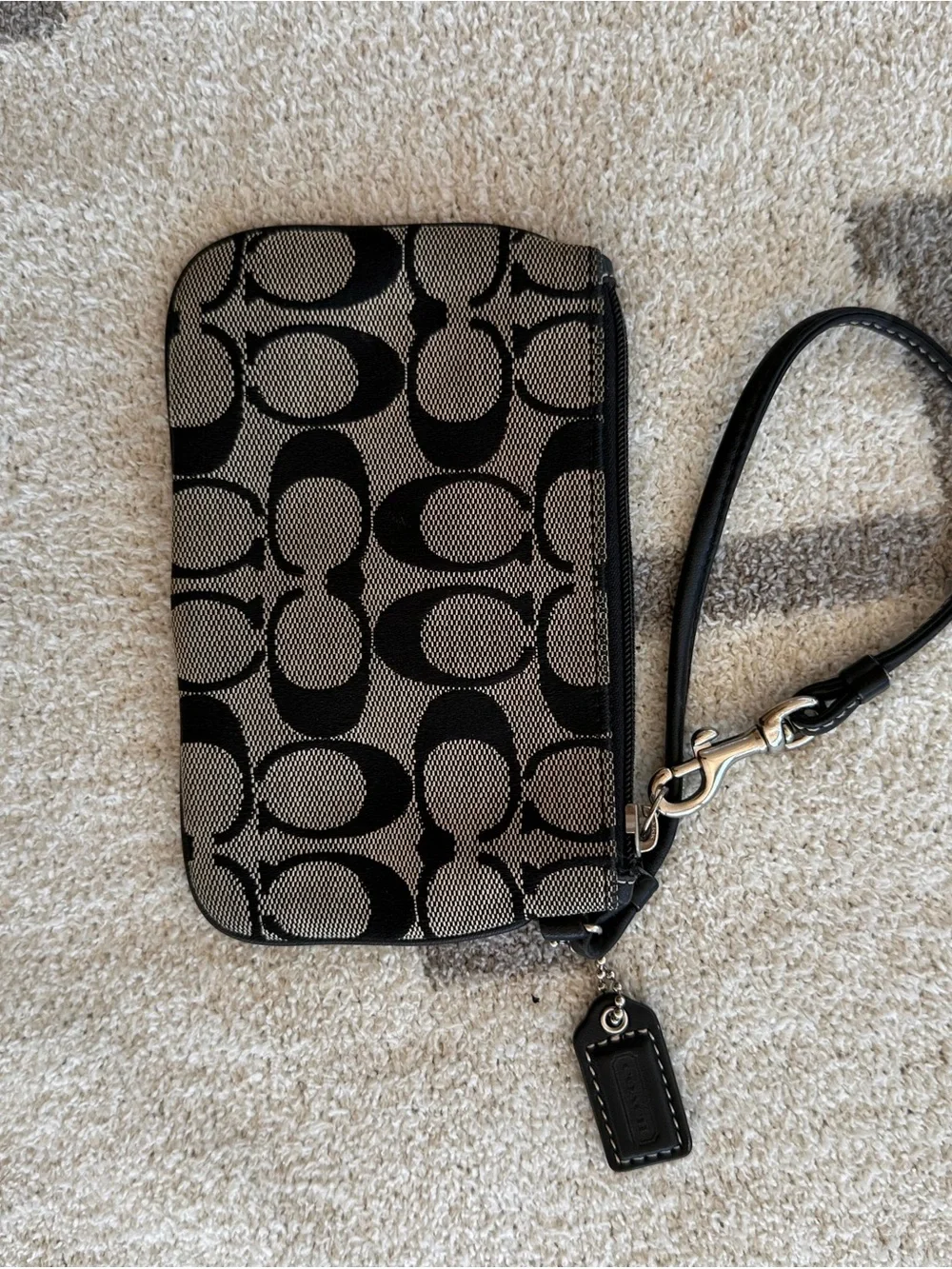 Coach Black and Tan Signature Wristlet Clutch